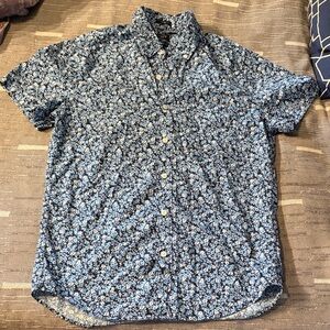 J. Crew Navy and Light Blue Floral Short-Sleeve Button-Down Shirt